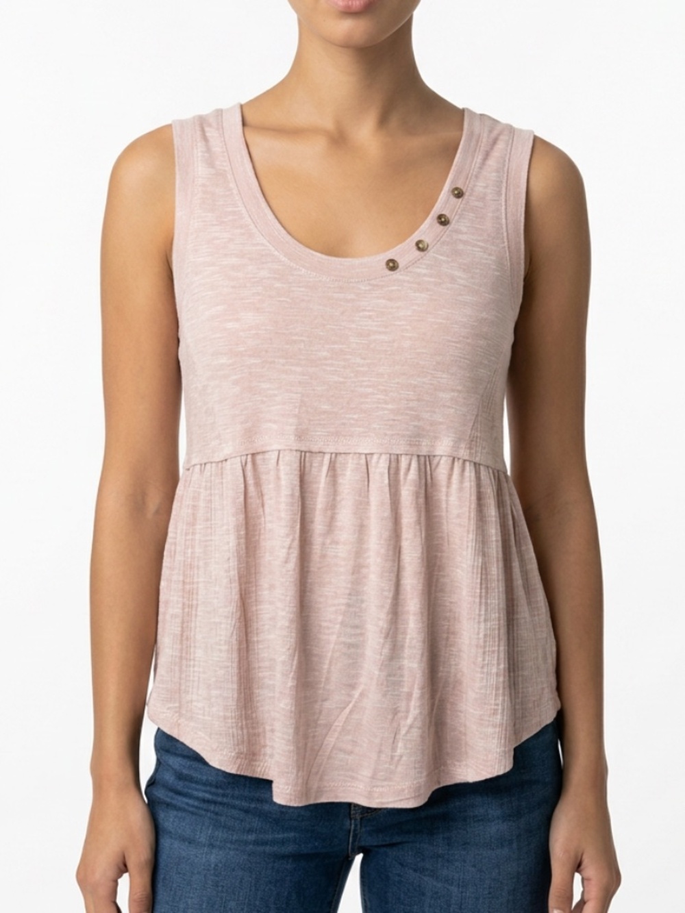 MAURICES • NWT Blush Pink Babydoll Peplum Tank Top Button Detail Medium